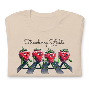 Strawberry Tee - Forever Fields Road Graphic Shirt, Iconic Abbey Crosswalk Design, Music Era Inspired, Fruit Fun, Unisex T-Shirt Men Women