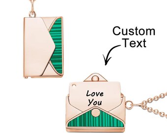 Engraved Envelope Letter Necklace Green Shell Striped Name Necklace
