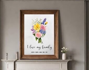 POSTER Geburtsblumen, Familienstrauß, Omas Garten, Geschenke für Oma, Geschenke für Mama, Family Birth Flowers, Muttertagsgeschenk