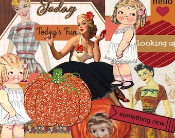Fall Junk Journal Kit – Autumn Ephemera, Paper Dolls (Digital Download)