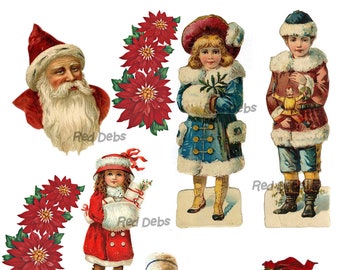 Digital Collage Sheet Vintage Christmas Victorian Clipart Instant Download PDF JPEG files Collage Sheets Print at Home Christmas Clip Art