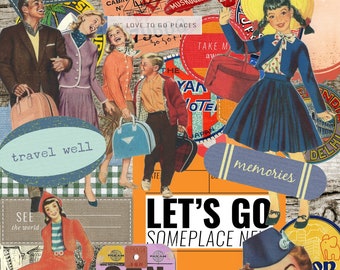 Vintage Travel Junk Journal Kit: Ephemera, Clip Art (PDF & JPEG)