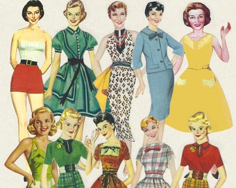 1950s Women Clip Art: Mid Century Girls for Journals (JPEG & PDF)
