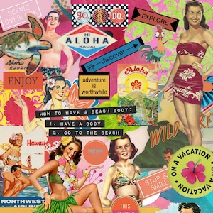 Hawaii Junk Journal Kit: Tropical Travel Collage Sheets (PDF & JPEG)