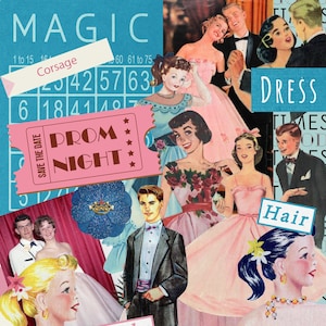Retro Prom Junk Journal Kit: Vintage Collage Sheets (PDF & JPEG)