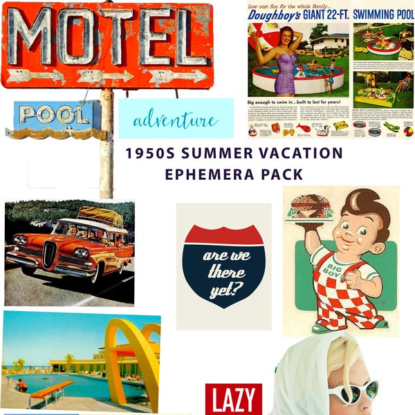 1950s Family Summer Vacation Ephemera Kit - Instant Download Junk Journal Kit - Vintage Clip Art - PDF and JPEG Printables - Collage Sheets