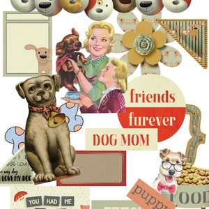 56 Dog Clip Art Images - Dog Collage Sheets - Dog Junk Journal Kit - Dog Printables - Dog Ephemera Kit