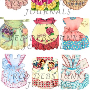 Imágenes prediseñadas de delantales para el Día de la Madre, 18 imágenes retro, descarga instantánea, hojas de collage, álbumes de recortes, diario basura, etiquetas de regalo retro para mamás vintage