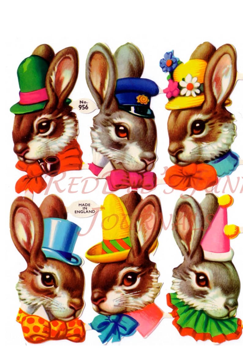 Saturday Six Rabbit Bunny Rabbit Heads Clip Art Vintage Easter Digital Download PDF, JPEG ...