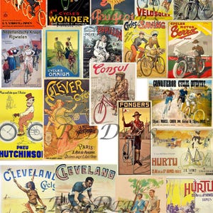 Vintage Fahrrad Poster Werbung Digital Download Bike Poster Clip Art 50 Bilder im JPEG Format Bunte Ephemera Sammler Set 1
