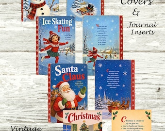 Portadas de álbumes de recortes y separadores para diarios de estilo navideño vintage para niños (descarga digital)