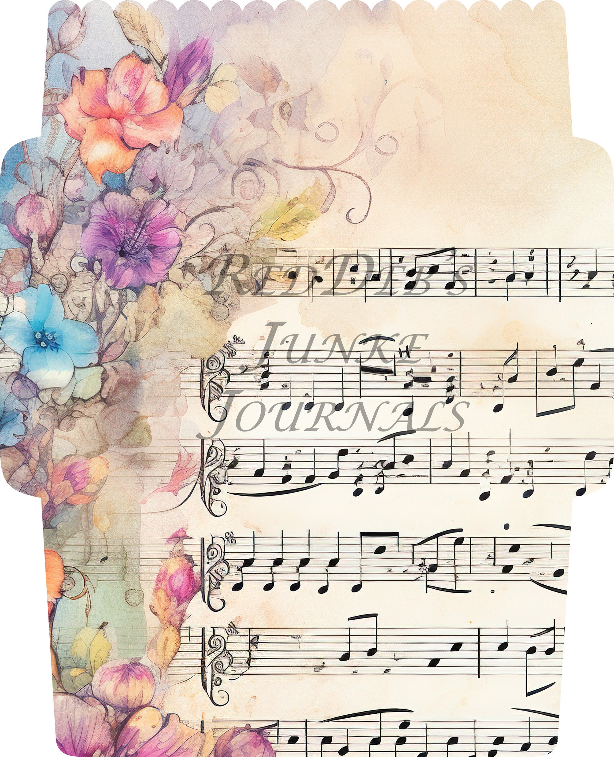 Music Envelope Pattern Floral Music Printable Envelopes: Junk Journal Ephemera (PDF & JPEG) - Etsy