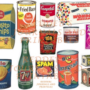 Imágenes prediseñadas de comida vintage, diario de recetas, imágenes prediseñadas de libros de cocina, hojas de collage digital, imágenes prediseñadas de comida retro, imágenes prediseñadas de cocina de descarga instantánea