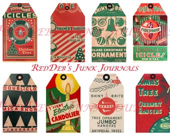Vintage Christmas Gift Tags, Retro Ephemera (Digital Download)
