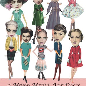 Mixed Media Paper Dolls Digital Download PNG und JPEG 300 DPI Perfekt für Junk Journals, Scrapbooks, Collage, Papercraft, Card Making, etc.