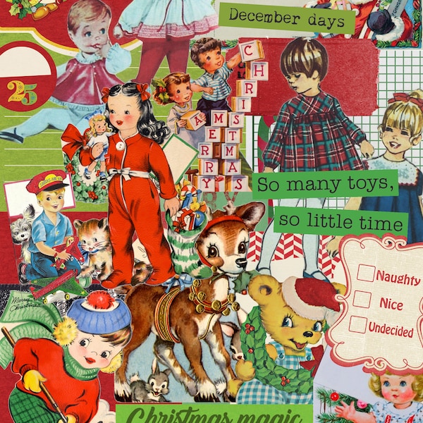 Vintage Christmas Clip Art: Junk Journal Kit (PDF & JPEG)