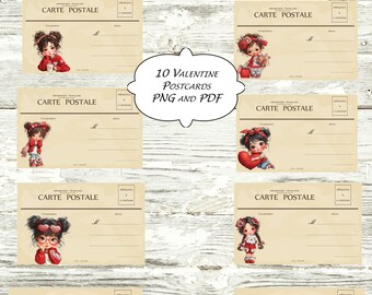 10 Vintage Valentine Style Postcards for Scrapbooking, Junk Journals, etc. PDF and PNG