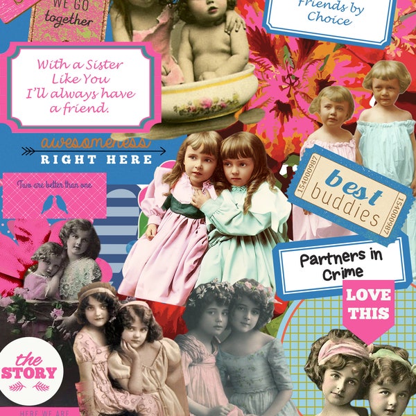 Sisters Junk Journal Kit, Collage Sheets, Sisters Clip Art, Instant Download PDF and JPEG Printables