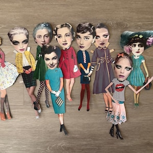 Original Mixed Media Paper Dolls: Whimsical Scrapbook Collage