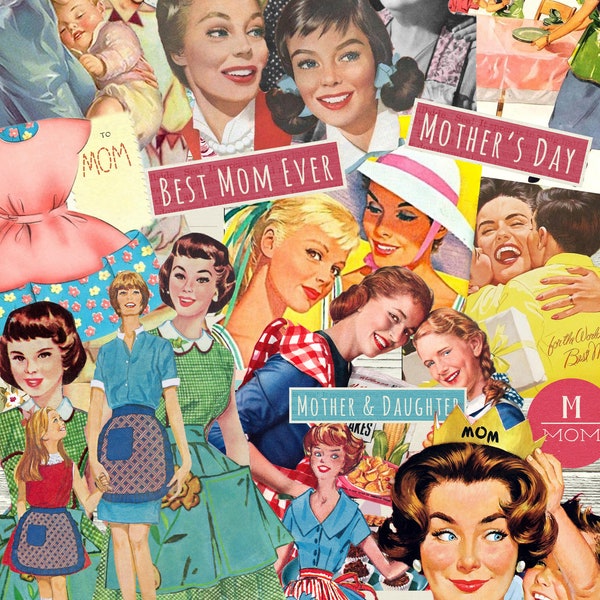 Retro Mothers Day Clip Art Junk Journal Kit Scrapbooking PDF and JPEG Collage Sheets Instant Download Digitial Kit Cardmaking Vintage Images