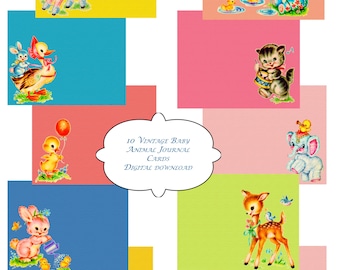 Springtime Vintage Baby Animal Journal Cards, Ephemera (Digital Download)