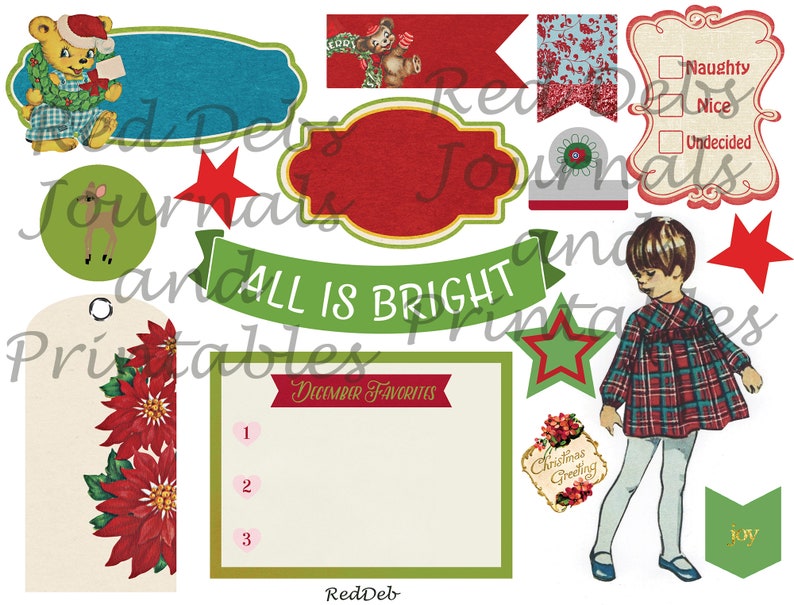 Imágenes prediseñadas navideñas vintage: Kit de diario basura (PDF y JPEG) imagen 5