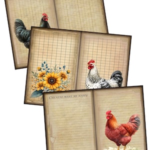 Chickens Junk Journal Kit Digital Download Scrapbooking Paper Crafts Vintage Printable JPEG Collage Sheets Chicken Clip Art Tags Ephemera