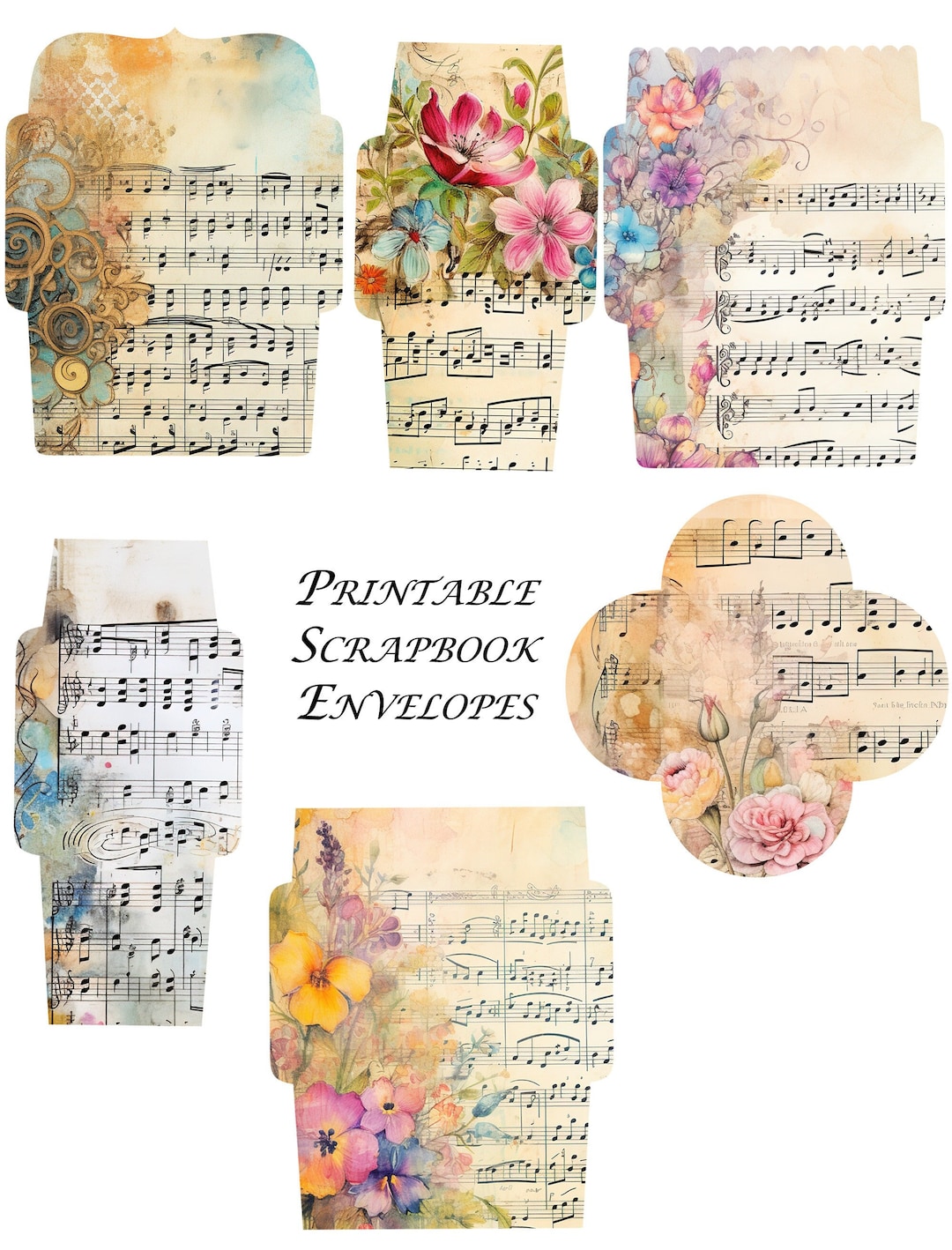 Music Envelope Pattern Floral Music Printable Envelopes: Junk Journal Ephemera (PDF & JPEG) - Etsy