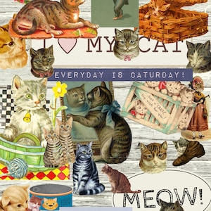 Vintage Cats Clip Art: Collage Images for Junk Journals (Digital Download)