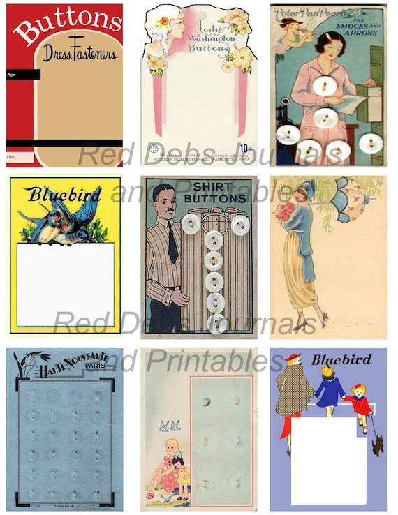 Vintage Button Cards Collage Sheet: Scrapbooking & Crafting (PDF/JPEG Download)