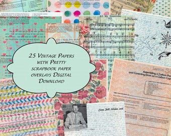 Digital Download Scrapbook Paper made from Vintage Papers and Scrapbook Overlays