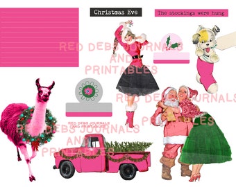 Pink Christmas Ephemera Kit: Retro Clip Art, Vintage Printables (Digital Download)