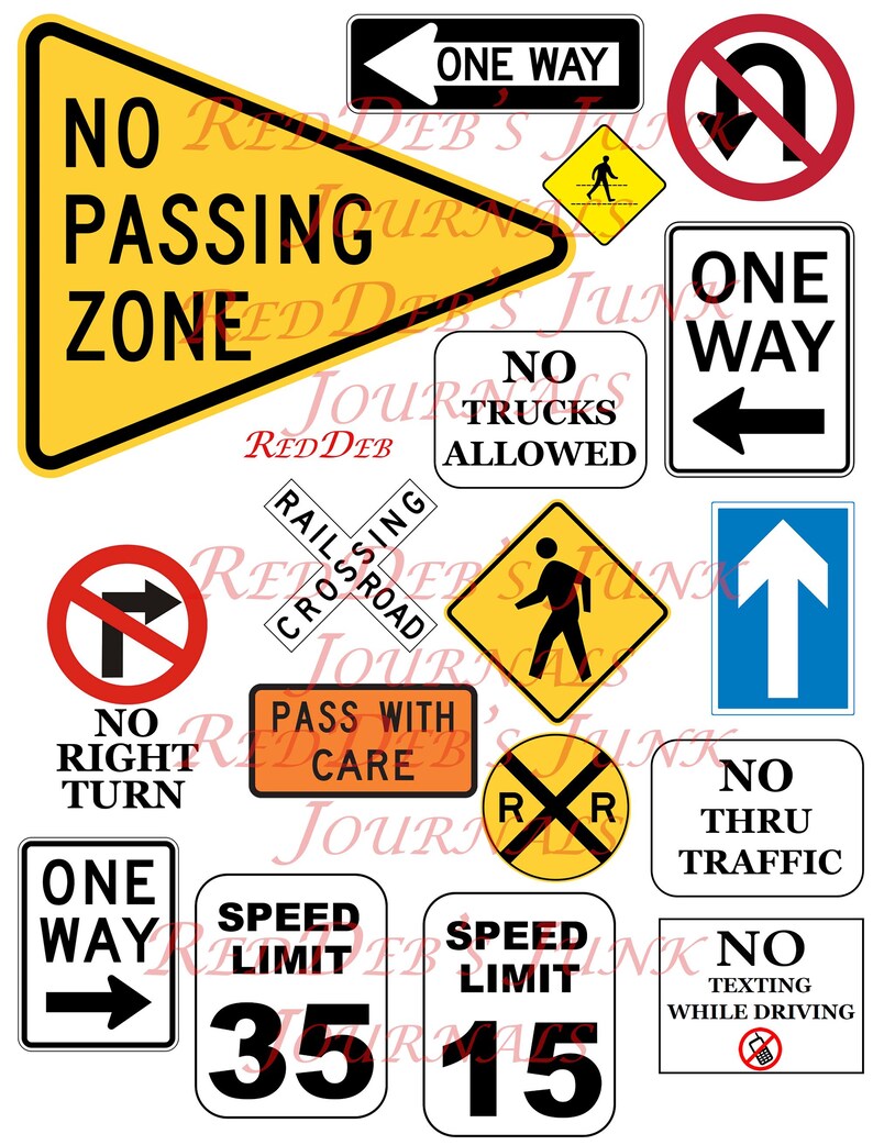 Traffic Signs Clip Art: Collage Sheets for Junk Journals (PDF & JPEG ...