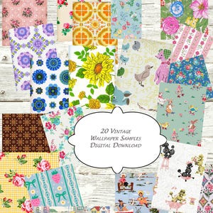 Download digital Amostras de papel de parede vintage Imprimíveis JPEG Scrapbooking Diários de sucata Artesanato infantil Colagem Cartões Artesanato em papel de meados do século