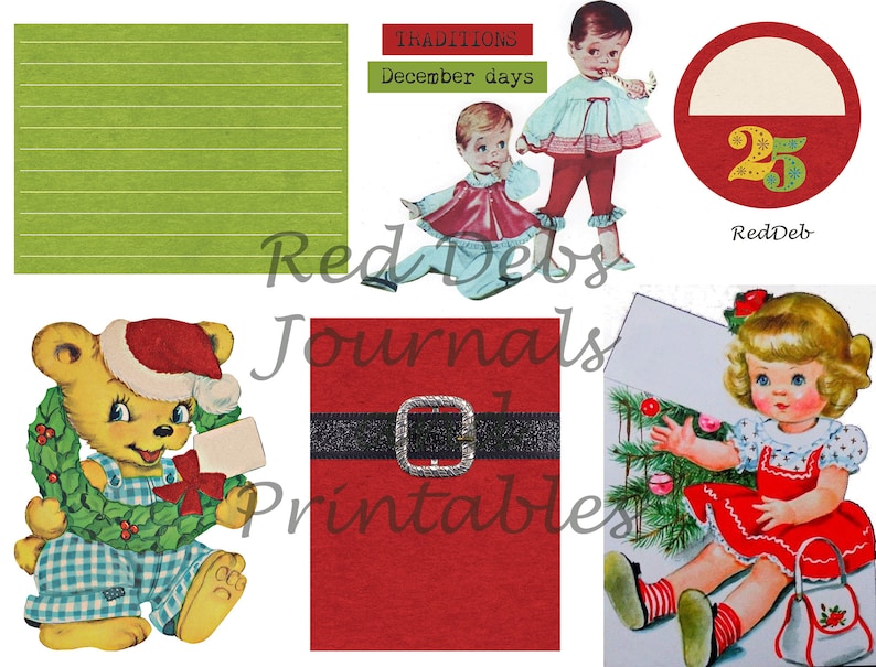 Imágenes prediseñadas navideñas vintage: Kit de diario basura (PDF y JPEG) imagen 4