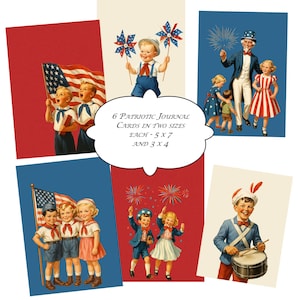 Cartões de diário patrióticos para download digital instantâneo JPEG 5 x 7 e 3 x 4 Cartões de diário de lixo, scrapbooking, artesanato em papel, 4 de julho, diário