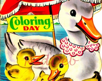 Vintage Coloring Book from 1950s Digital Download PDF and JPG Printables
