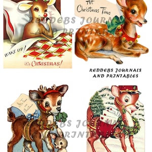 Christmas Clip Art, Digital Download, PNG and JPG images, Vintage Retro Christmas Cards, 300 DPI, Commercial Use okay, Christmas Deer