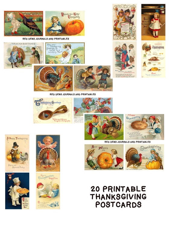 20 Vintage Thanksgiving Cards: Printable Ephemera (PDF & JPEG)