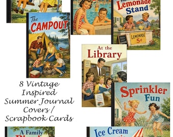 Vintage Inspired Summer Themed Children's Book Covers Scrapbook Journal Cards Digital Download