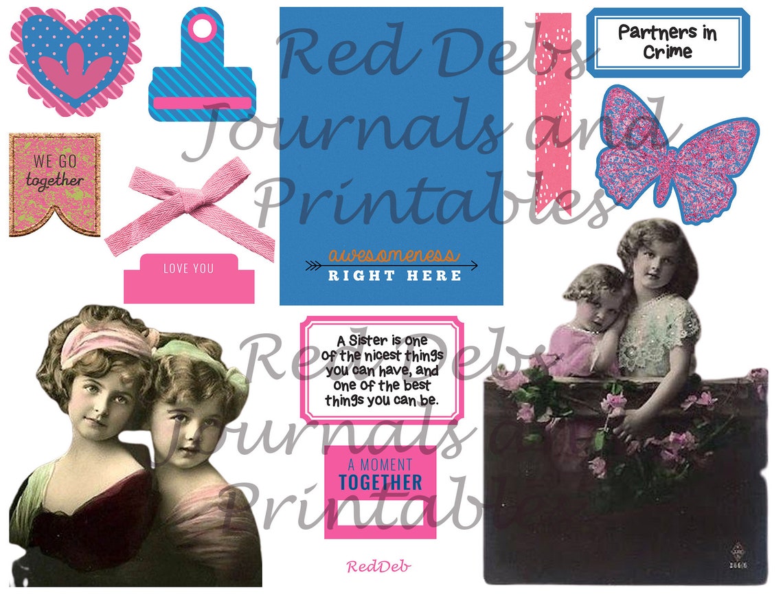 Sisters Junk Journal Kit, Collage Sheets, Sisters Clip Art, Instant ...