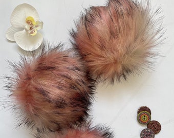 BLOSSOM Handmade Faux fur pom pom, shades of pink with dark tips for beanies and hat detachable pom pom