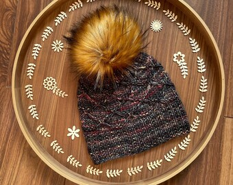 NEW Luxury Light Bulky Handmade Knitted Beanie, Faux Fur Pompom Merino Wool Women's Beanie