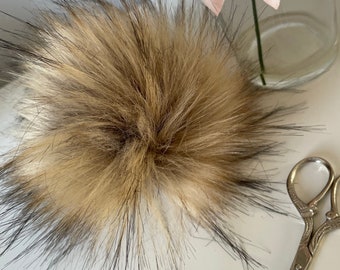 Dark Alsation Handmade Luxury Faux Fur Pompom, Detachable Emblishment for Beanie/Hat