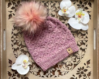 NEW OOAK Luxury Worsted Handmade Knitted Beanie, Faux Fur w/wo Pompom Malabrigo Merino Wool Women’s Beanie