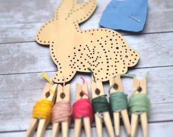 DIY Wooden Bunny Embroidery Kit: Easter Stitch Craft for Adults