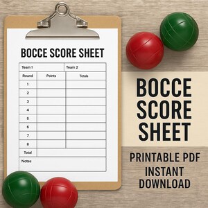 Bocce Score Sheet PDF – Printable Bocce Ball Scorecard for Backyard Games & Tournaments – Digital Download