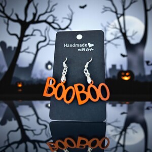 BOO Halloween Earrings – Fun Laser Cut Orange Dangle Jewelry