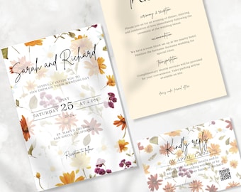 Fall Floral Wedding Invitation Set, Rustic Elegant Design (Digital Download)