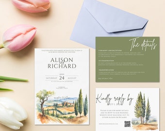Invitación de boda toscana, diseño veraniego italiano (digital)